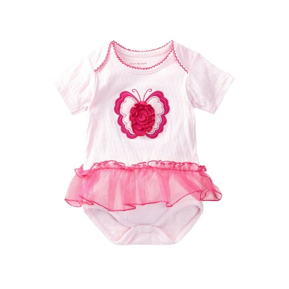 Isaac Mizrahi Girls Bodysuit Size 6-9 Months Pink Butterfly Tulle Skirted NEW